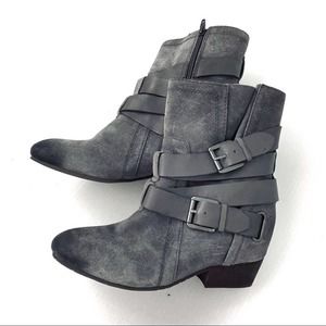 Naya Fisher boots grey suede leather boots with strappy buckle detail